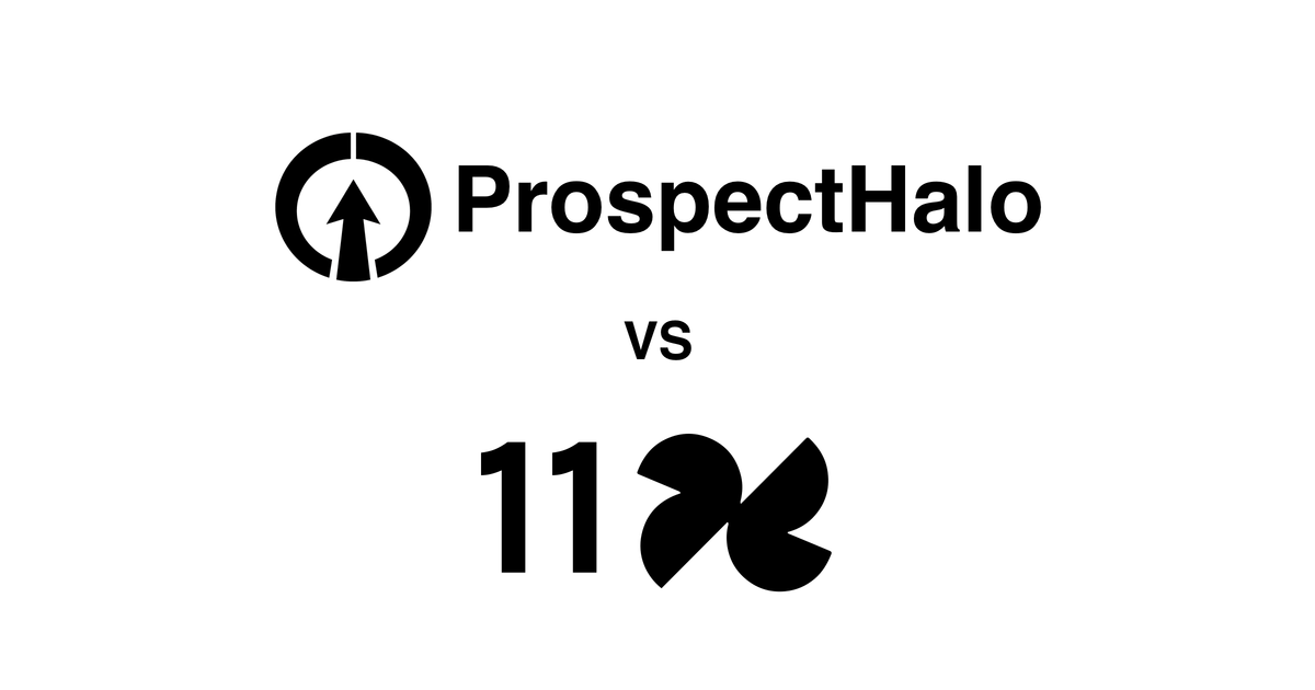 ProspectHalo logo above the 11x logo with VS between them