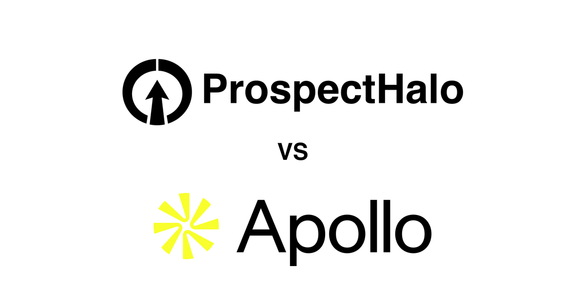 ProspectHalo logo above the Apollo.io logo with VS between them