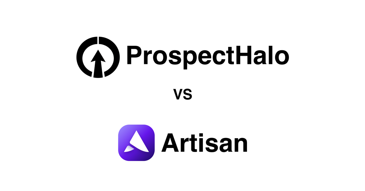ProspectHalo logo above the Artisan logo with VS between them