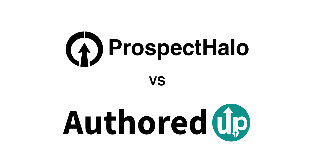ProspectHalo logo above the AuthoredUp logo with VS between them
