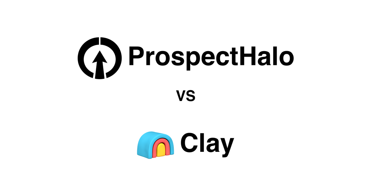 ProspectHalo logo above the Clay logo with VS between them