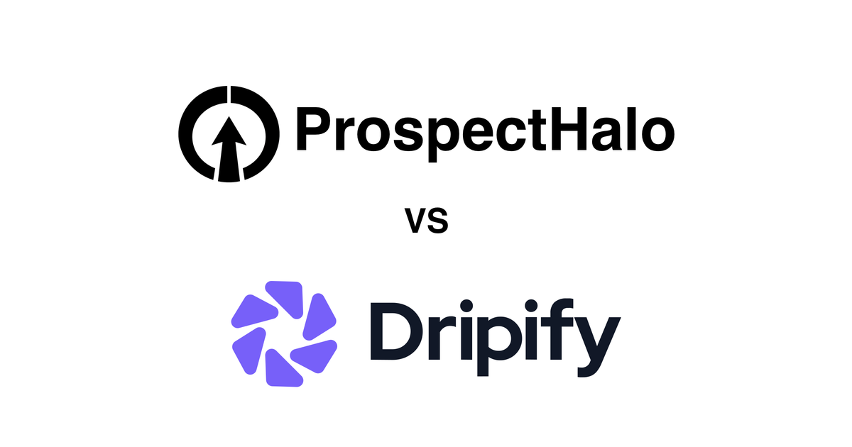 ProspectHalo logo above the Dripify logo with VS between them