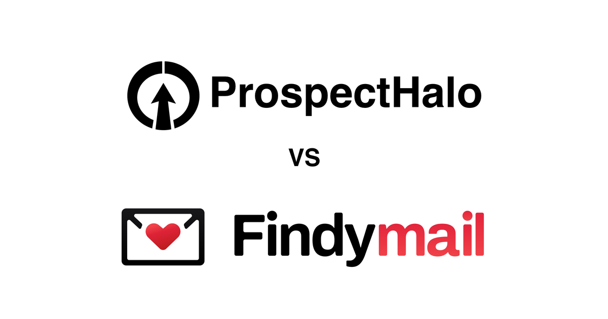 ProspectHalo logo above the Findymail logo with VS between them