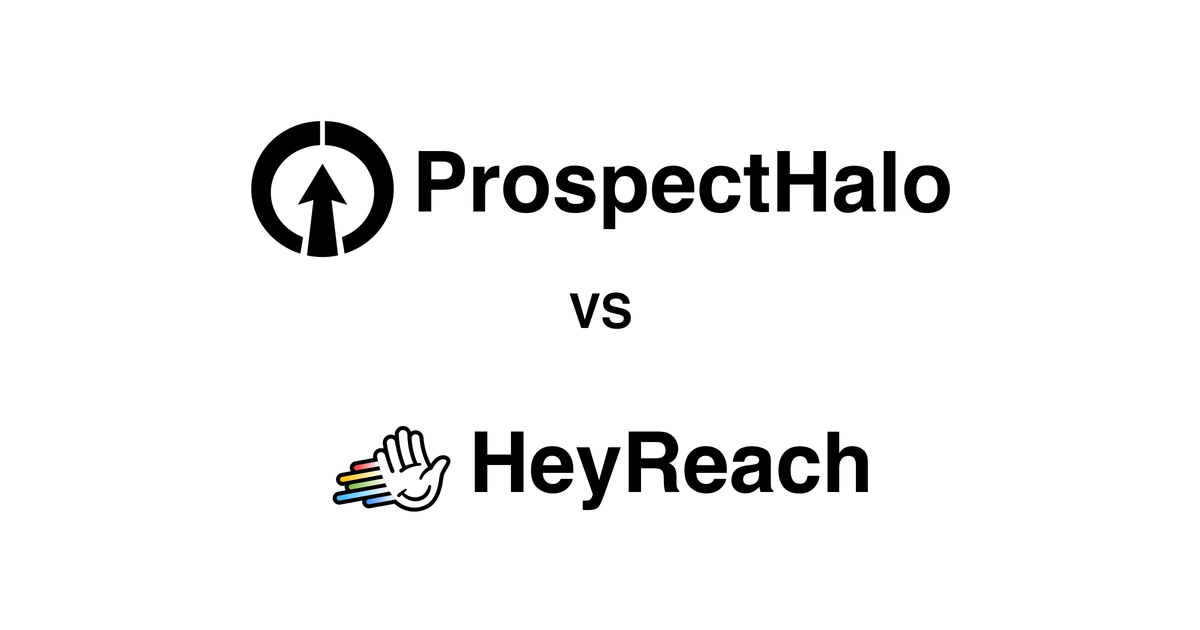 ProspectHalo logo above the HeyReach logo with VS between them