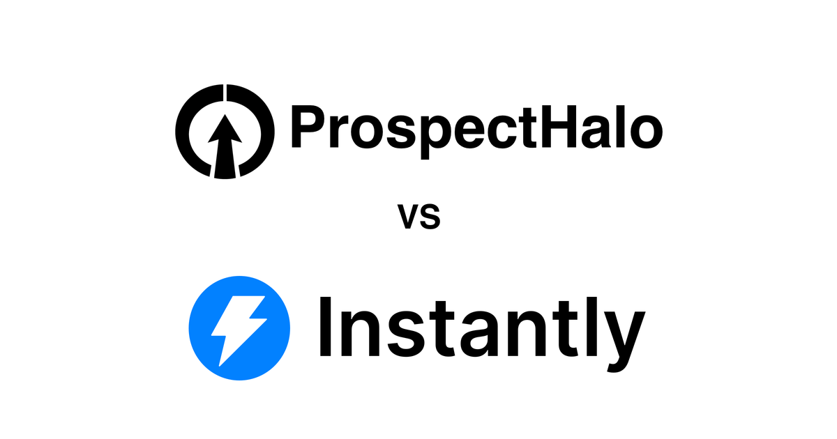 ProspectHalo logo above the Instantly.ai logo with VS between them