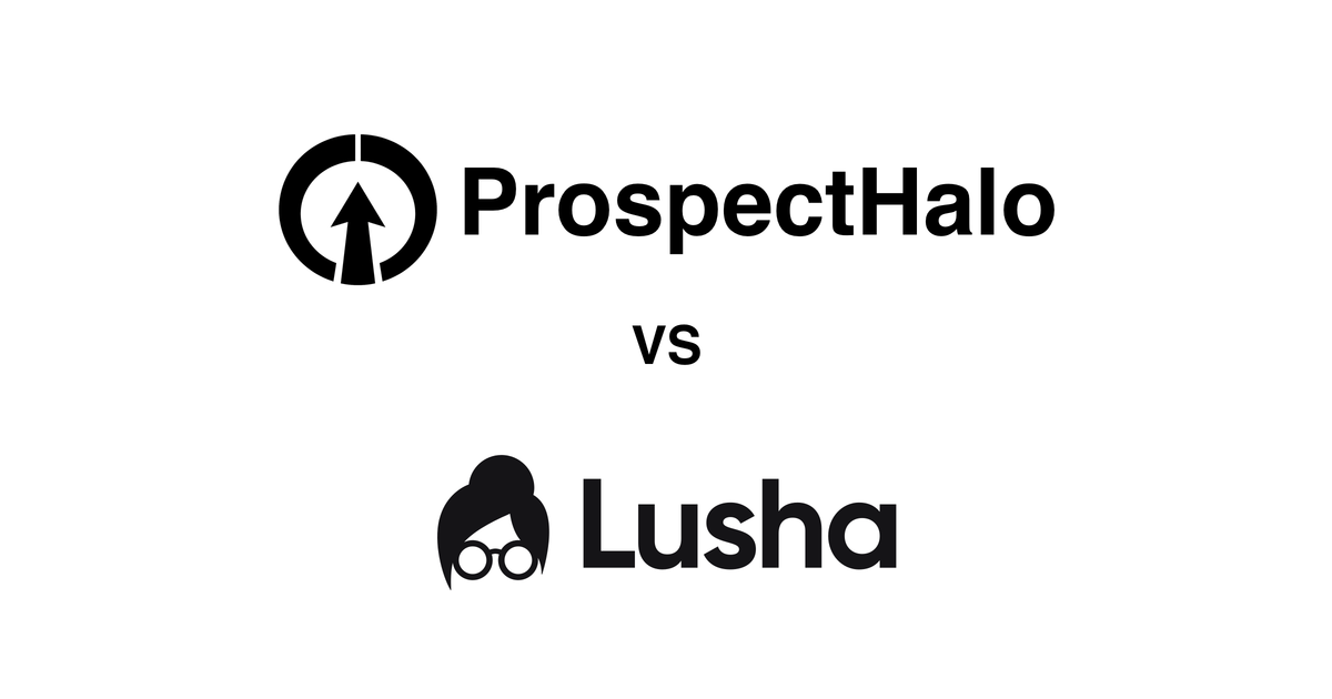 ProspectHalo logo above the Lusha logo with VS between them