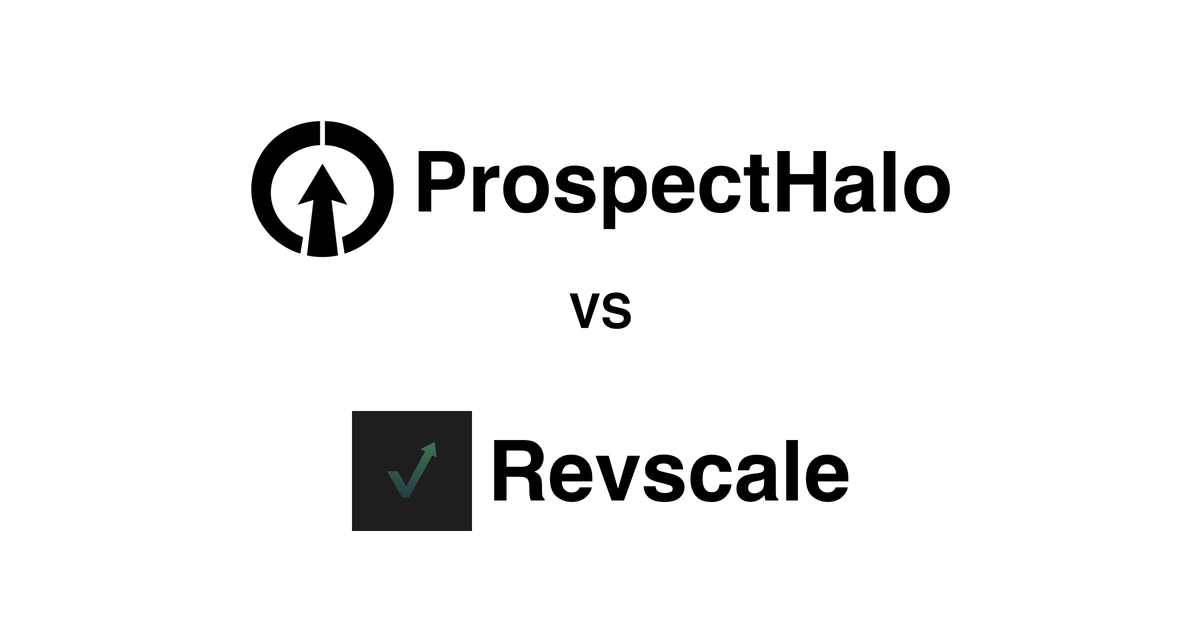 ProspectHalo logo above the Revscale logo with VS between them