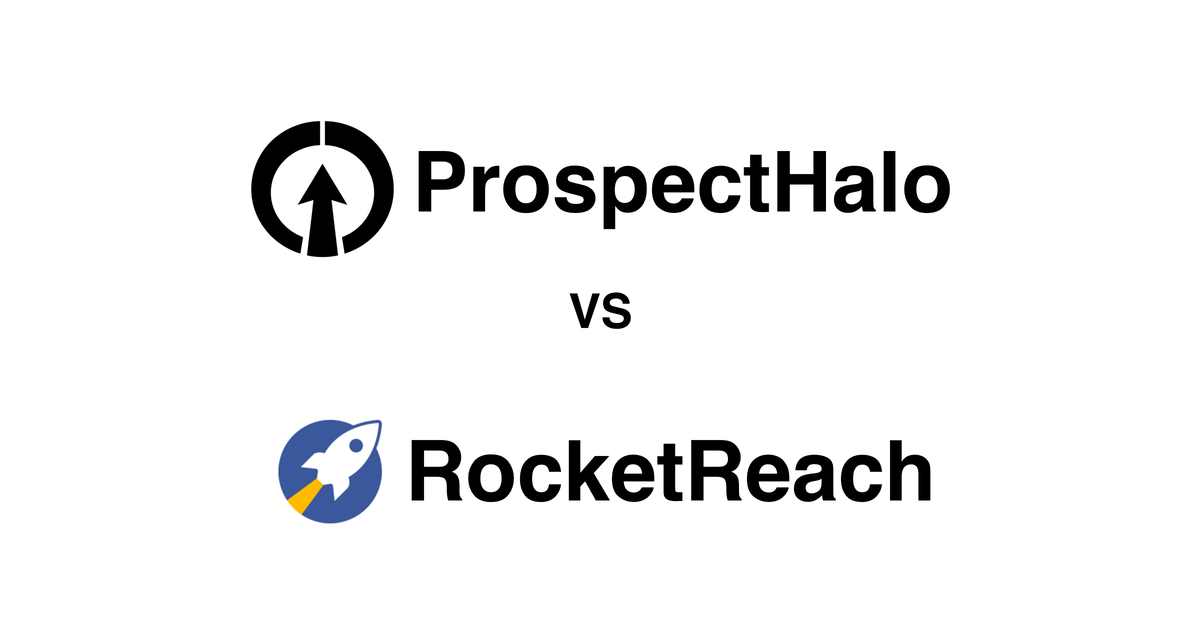 ProspectHalo logo above the RocketReach logo with VS between them