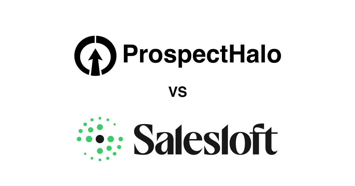 ProspectHalo logo above the Salesloft logo with VS between them