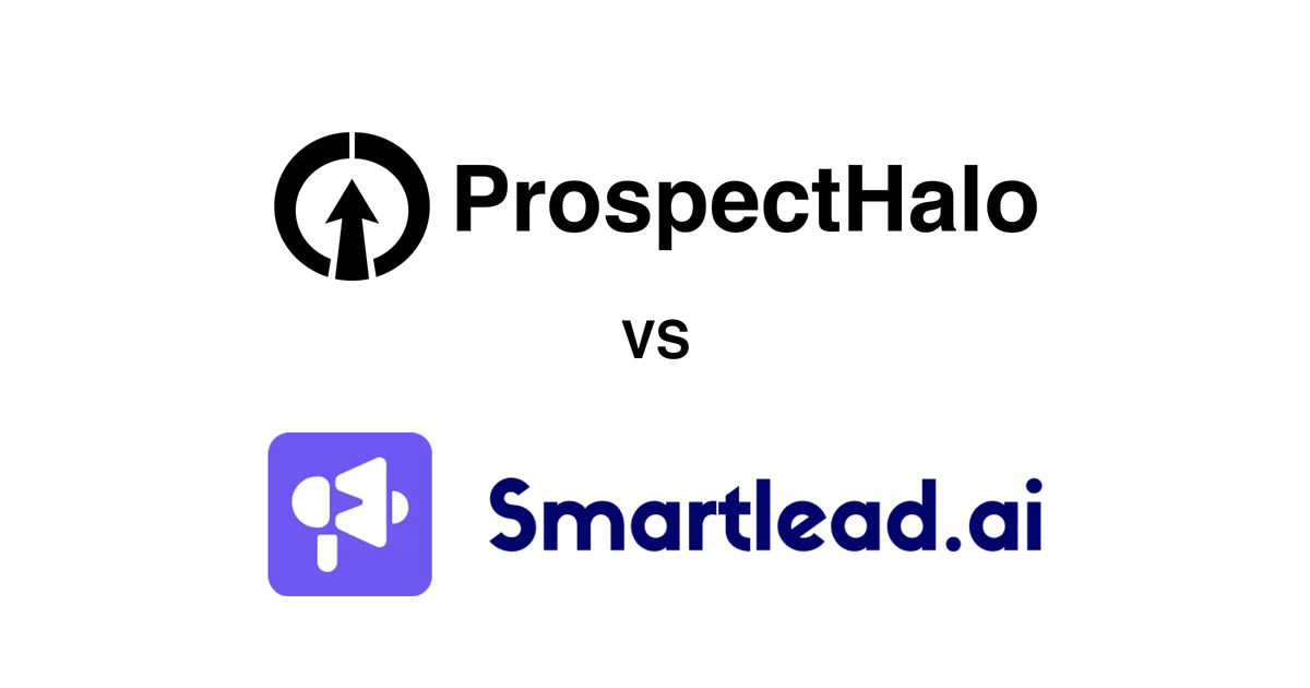 ProspectHalo logo above the Smartlead logo with VS between them