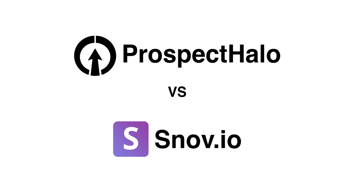 ProspectHalo logo above the Snov.io logo with VS between them