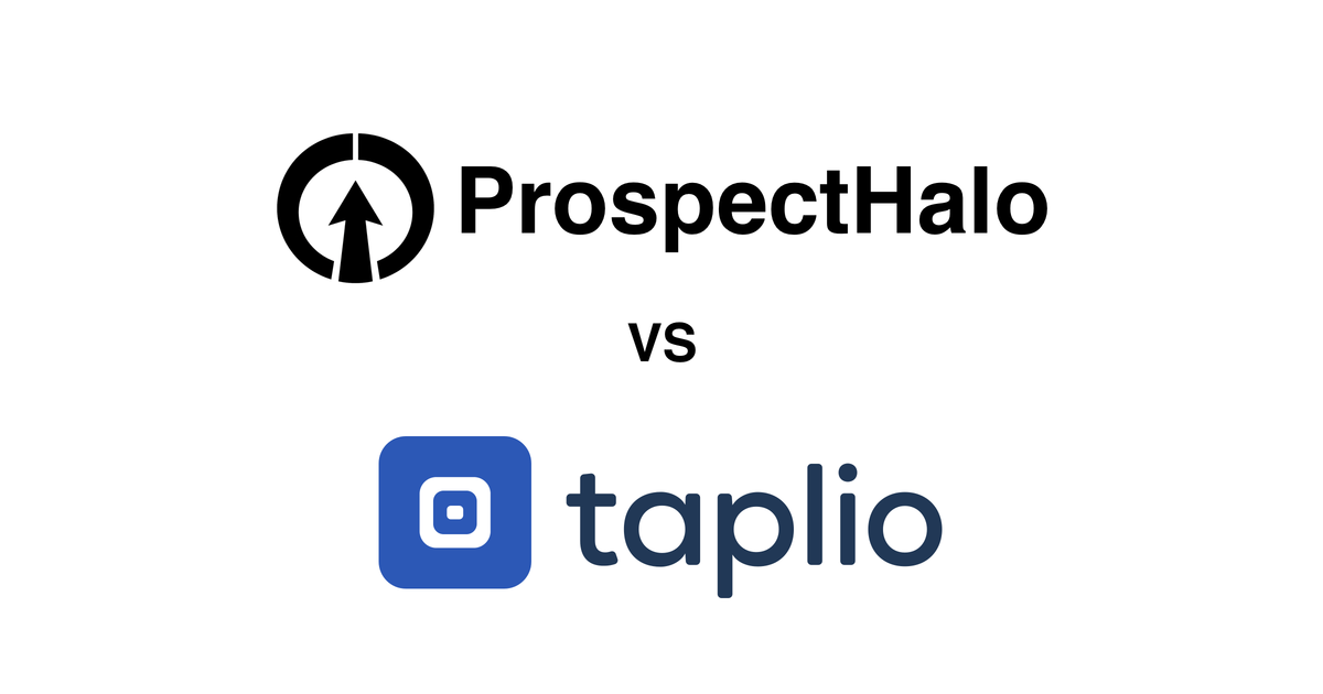 ProspectHalo logo above the Taplio logo with VS between them