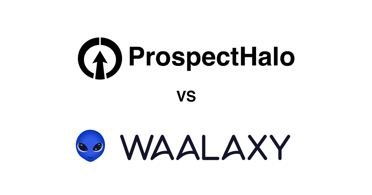 ProspectHalo logo above the Waalaxy logo with VS between them