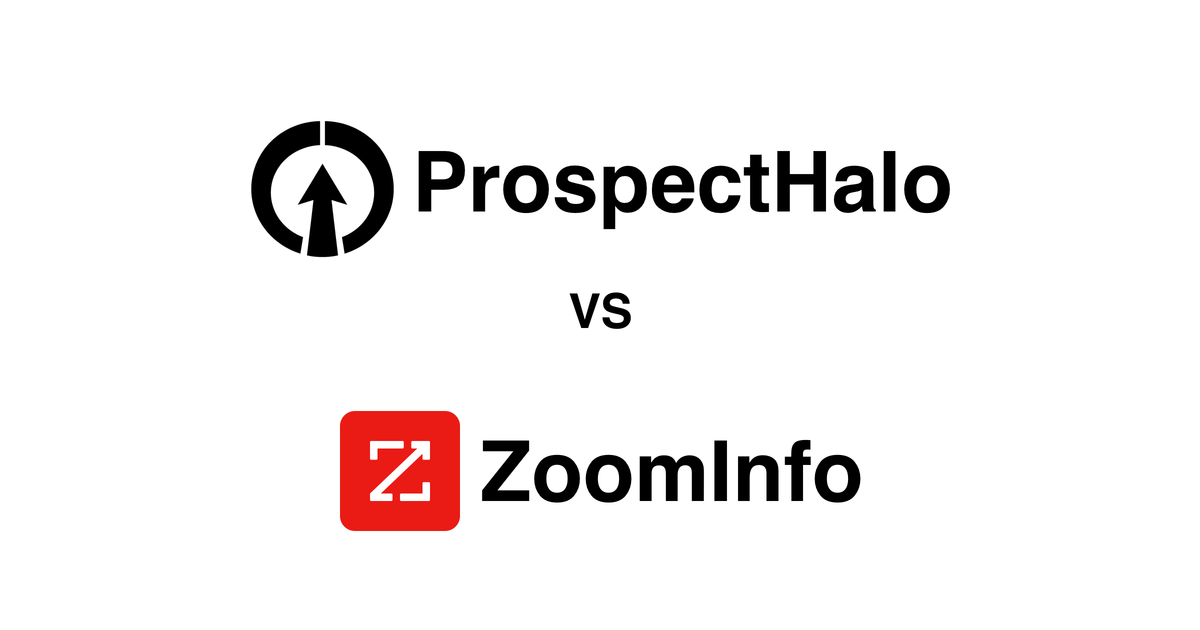 ProspectHalo logo above the ZoomInfo logo with VS between them